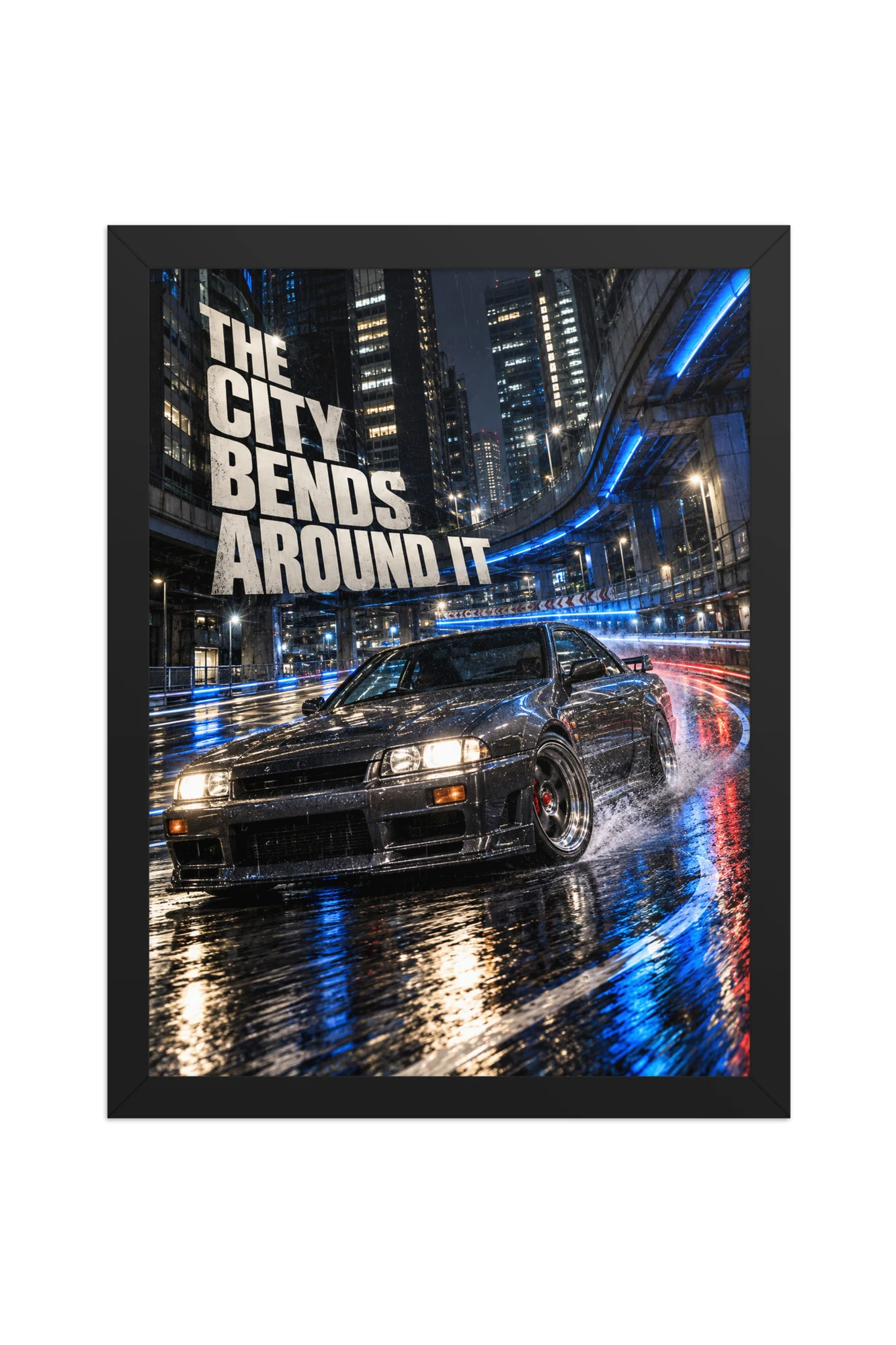 "The City Bends Around It" Premium Wooden Framed Poster