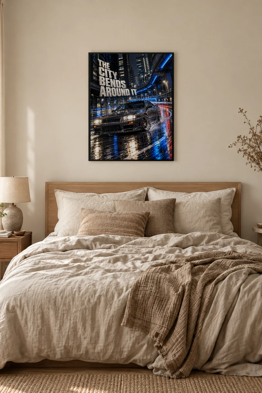 "The City Bends Around It" Premium Wooden Framed Poster