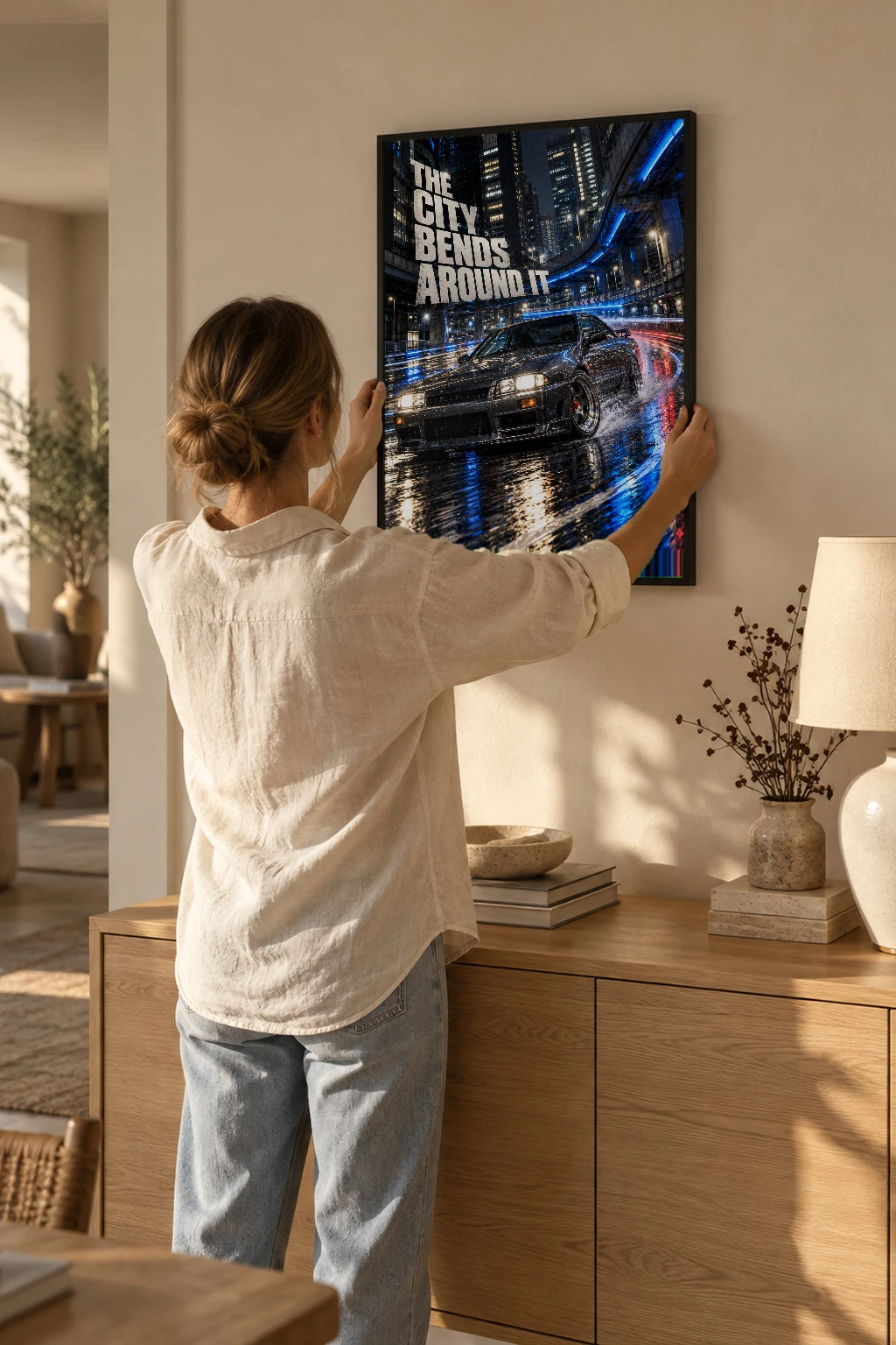 "The City Bends Around It" Premium Wooden Framed Poster