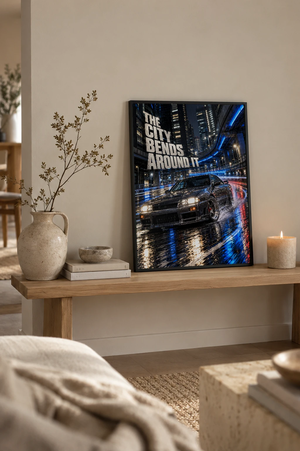 "The City Bends Around It" Premium Wooden Framed Poster
