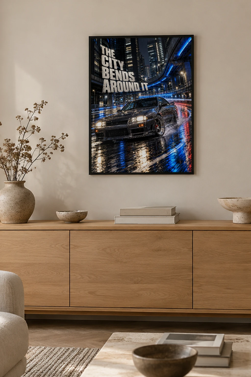 "The City Bends Around It" Premium Wooden Framed Poster