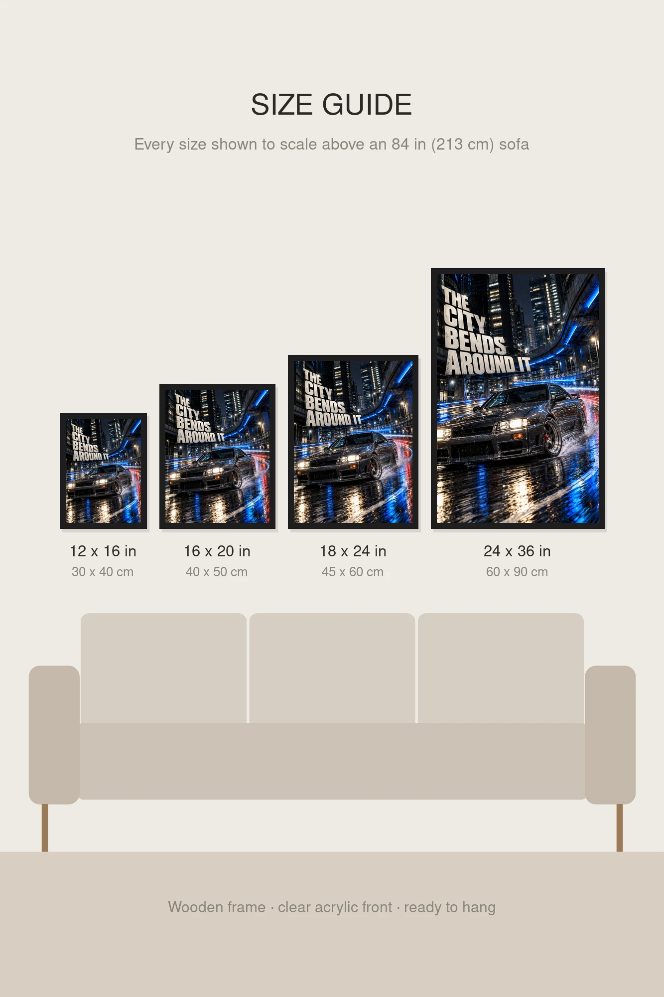 "The City Bends Around It" Premium Wooden Framed Poster