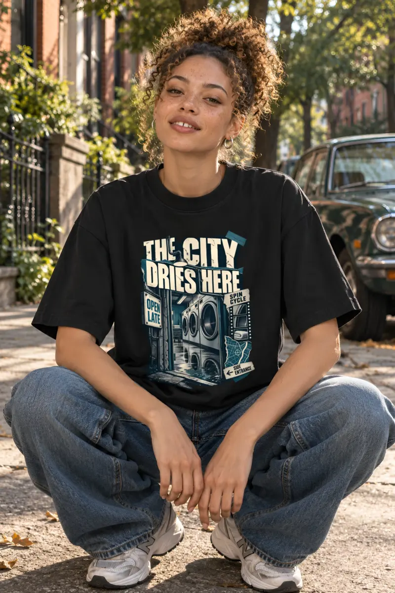 "The City Dries Here" Unisex Oversized Heavyweight Crewneck T-Shirt