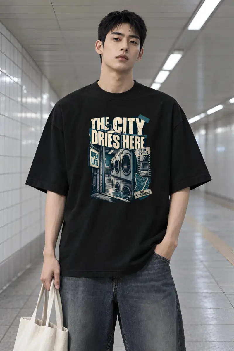 “The City Dries Here” Men’s Oversized Heavyweight Crewneck T-Shirt