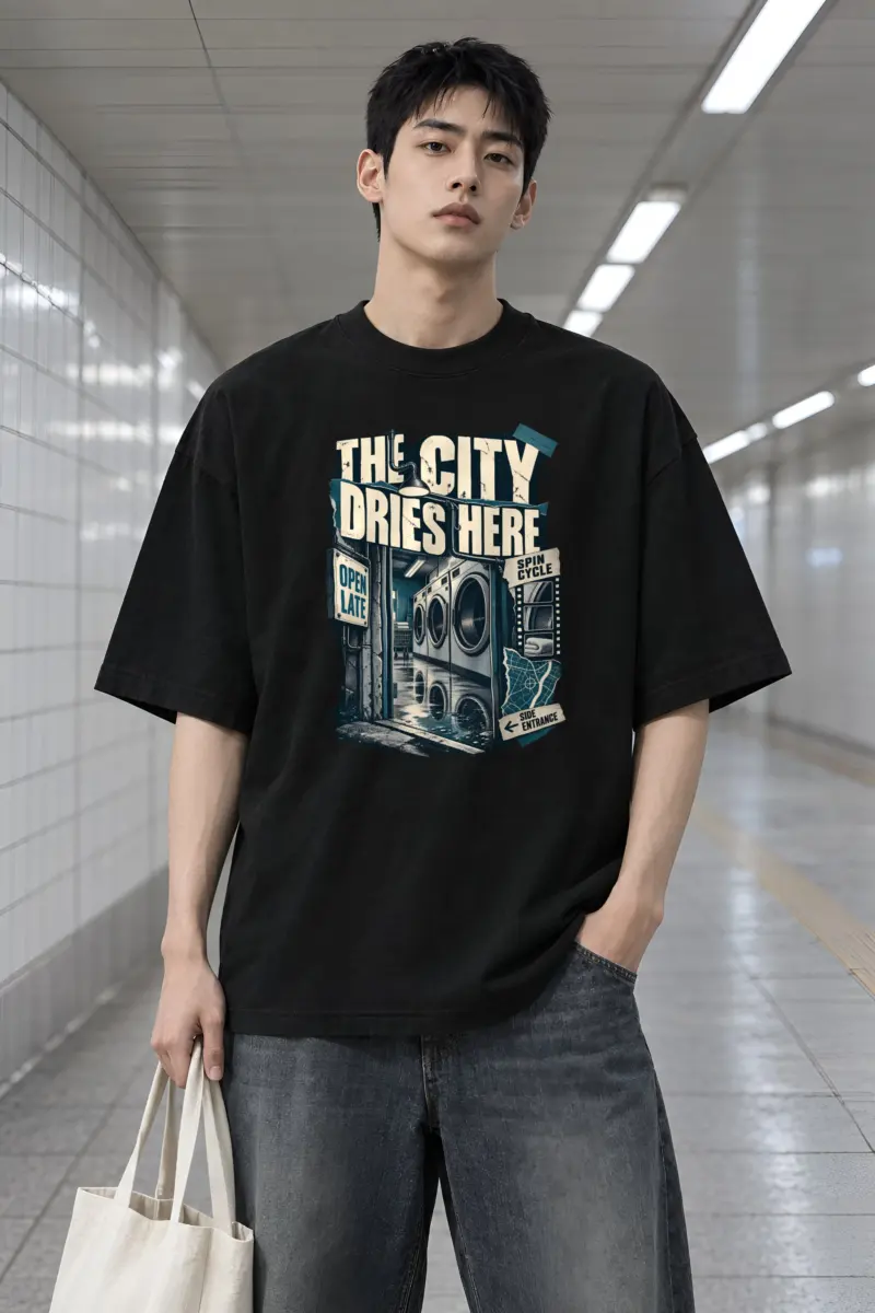 "The City Dries Here" Men's Oversized Heavyweight Crewneck T-Shirt