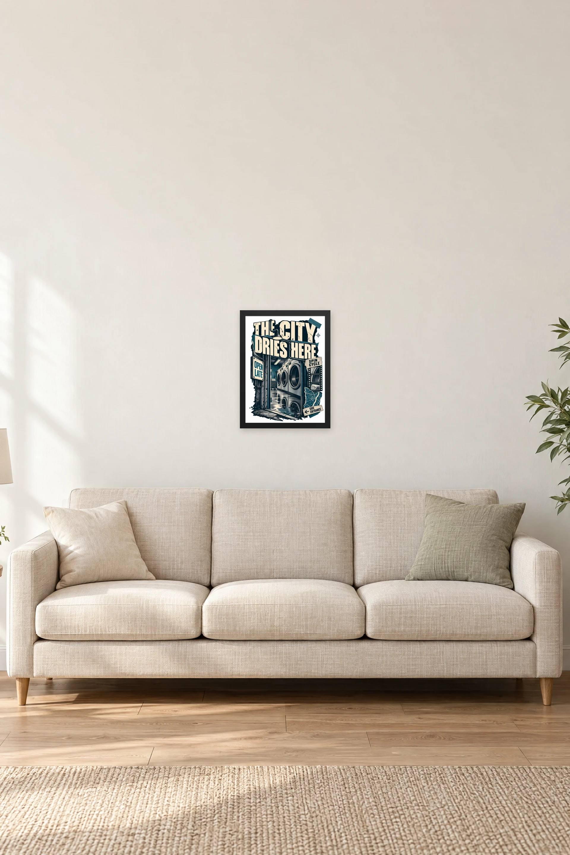 "The City Dries Here" Premium Wooden Framed Poster — Black frame, 12 × 16 in