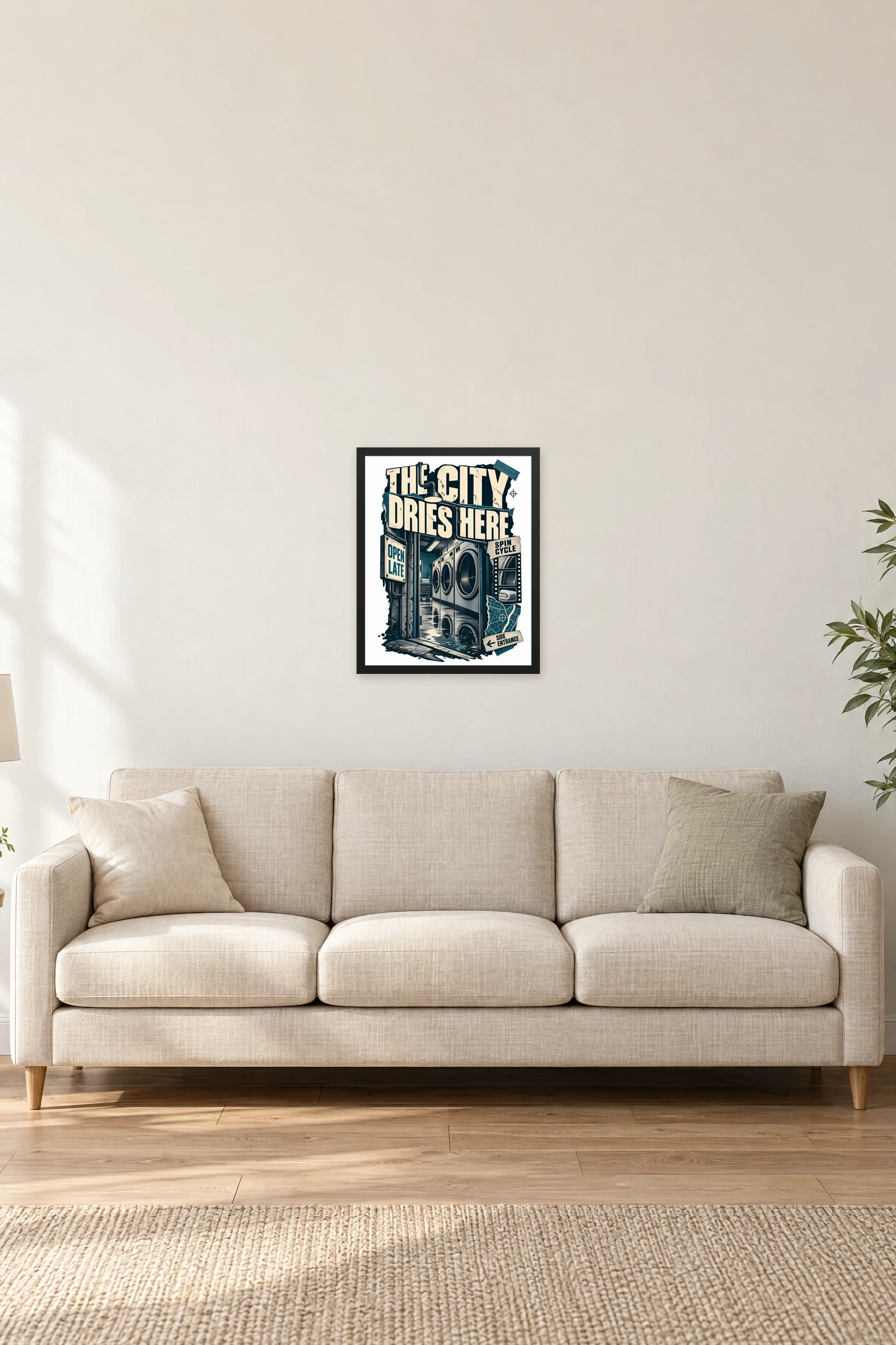 "The City Dries Here" Premium Wooden Framed Poster — Black frame, 16 × 20 in