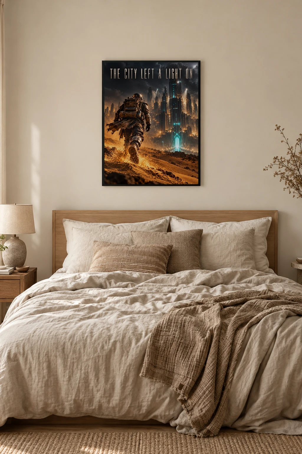 "The City Left a Light On" Premium Wooden Framed Poster