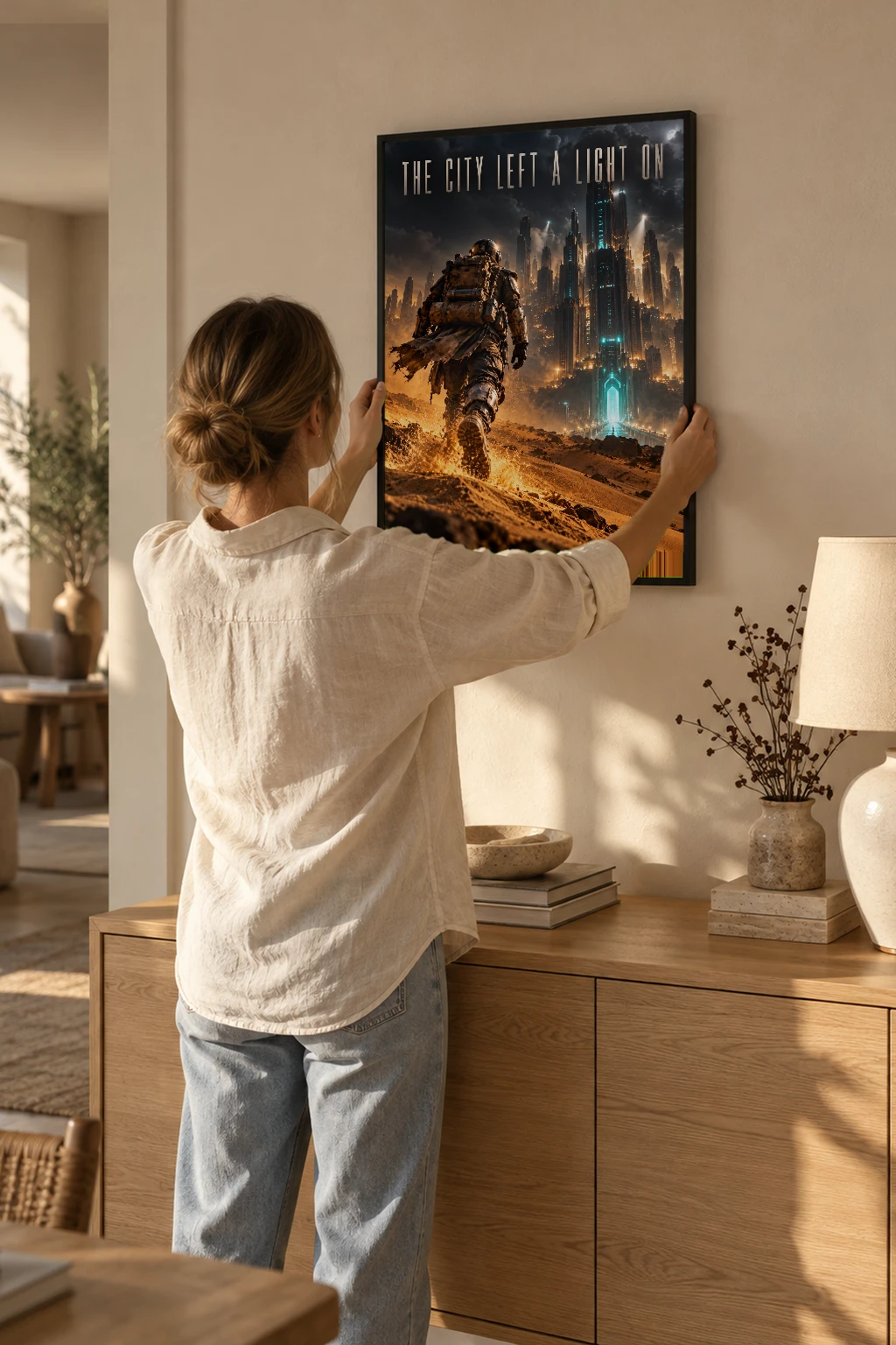 "The City Left a Light On" Premium Wooden Framed Poster