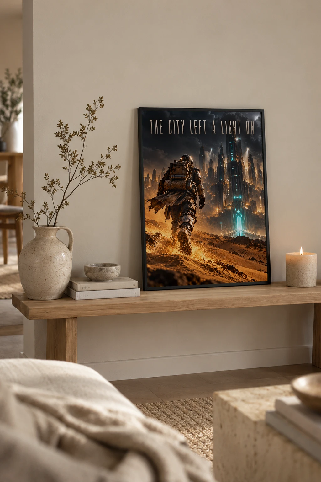 "The City Left a Light On" Premium Wooden Framed Poster
