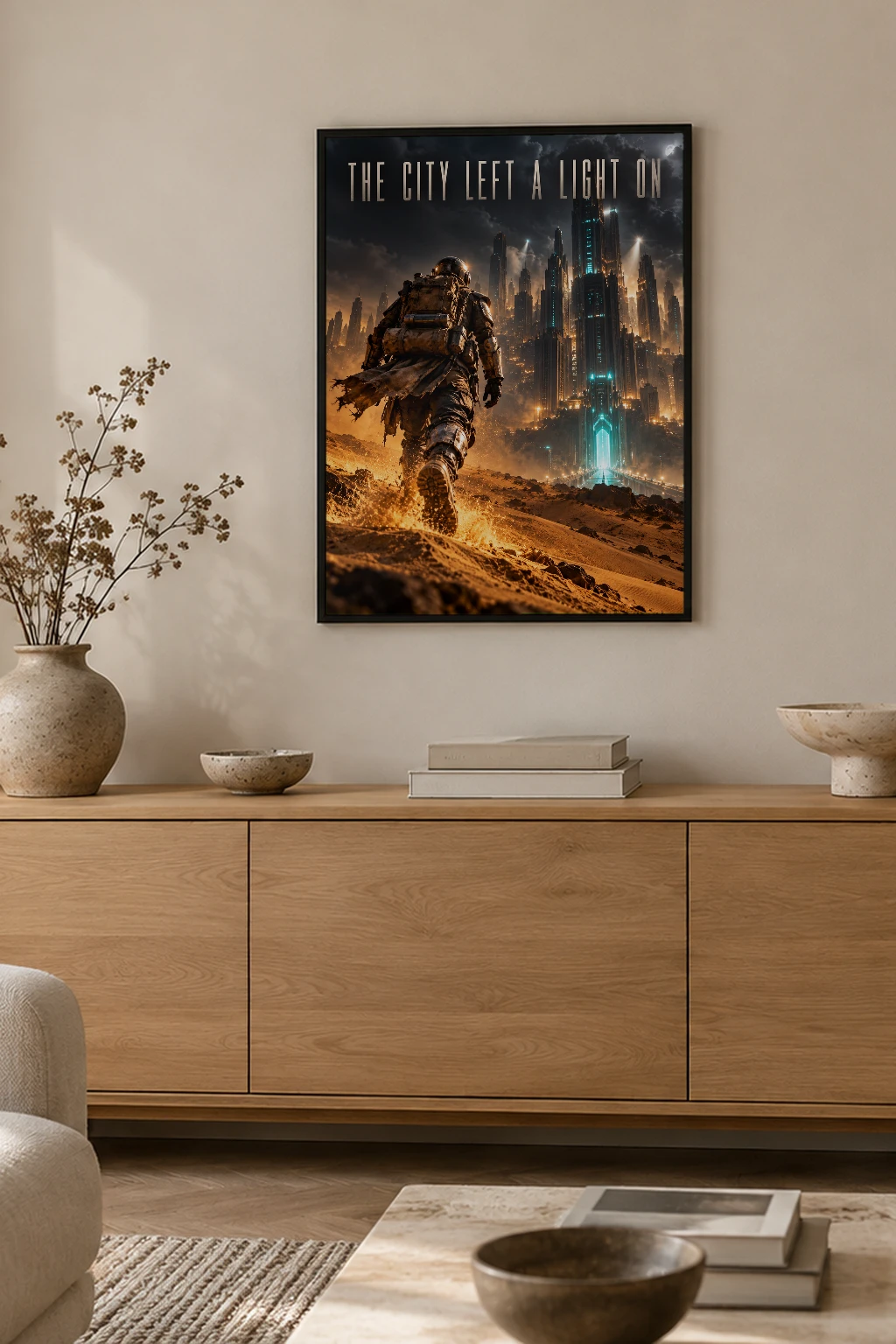 "The City Left a Light On" Premium Wooden Framed Poster