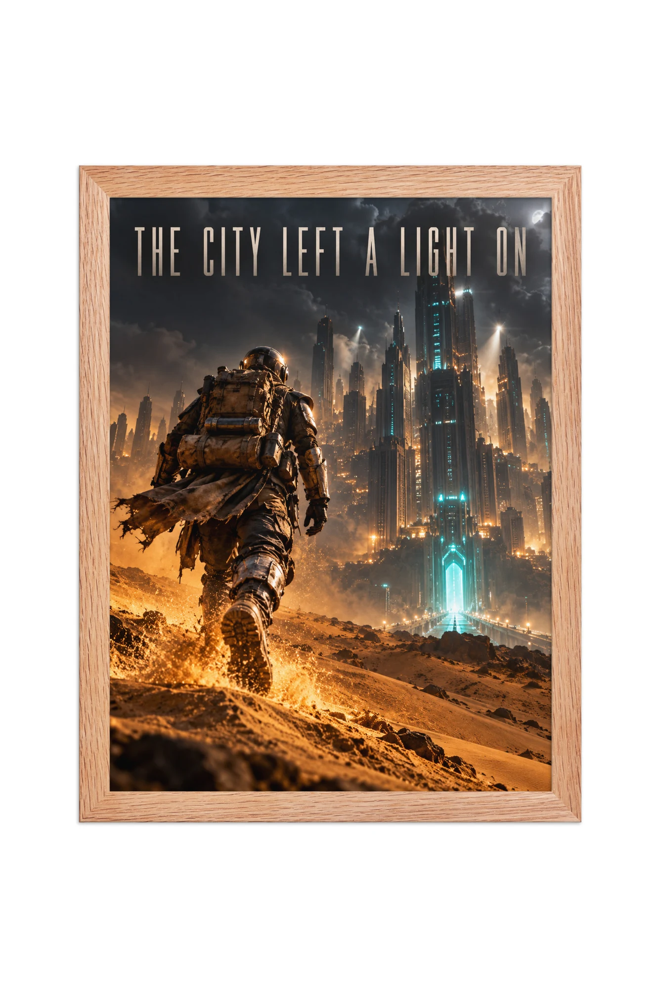 "The City Left a Light On" Premium Wooden Framed Poster
