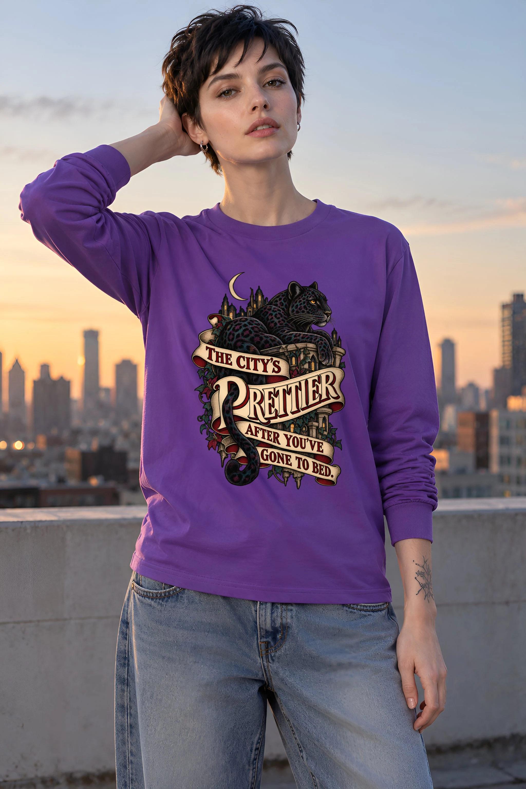 "The City's Prettier After You've Gone to Bed" Unisex Longsleeve T-shirt