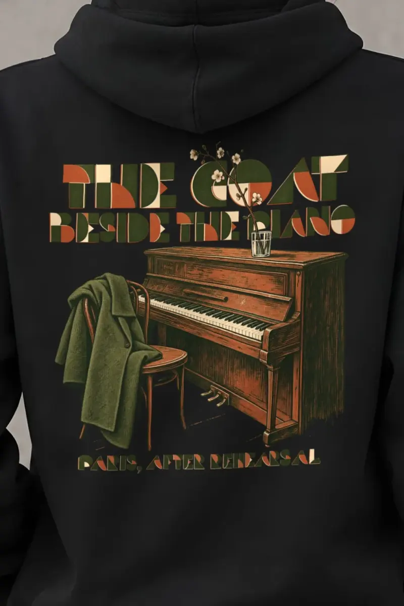 "The Coat Beside The Piano" Heavy Blend Unisex Pullover Hoodie - the graphic up close