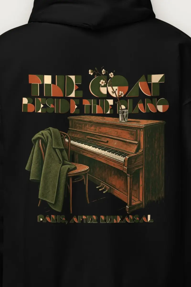 "The Coat Beside The Piano" Heavy Blend Unisex Pullover Hoodie - the graphic up close