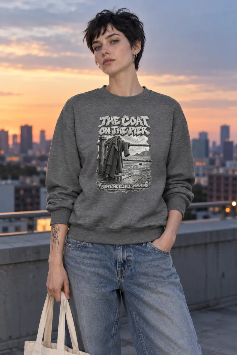 "The Coat on the Pier" Heavy Blend Unisex Crewneck Sweatshirt