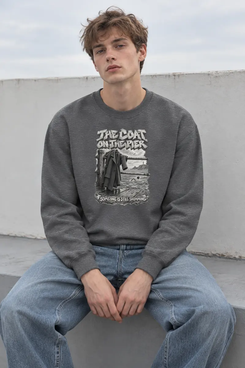 "The Coat on the Pier" Heavy Blend Unisex Crewneck Sweatshirt