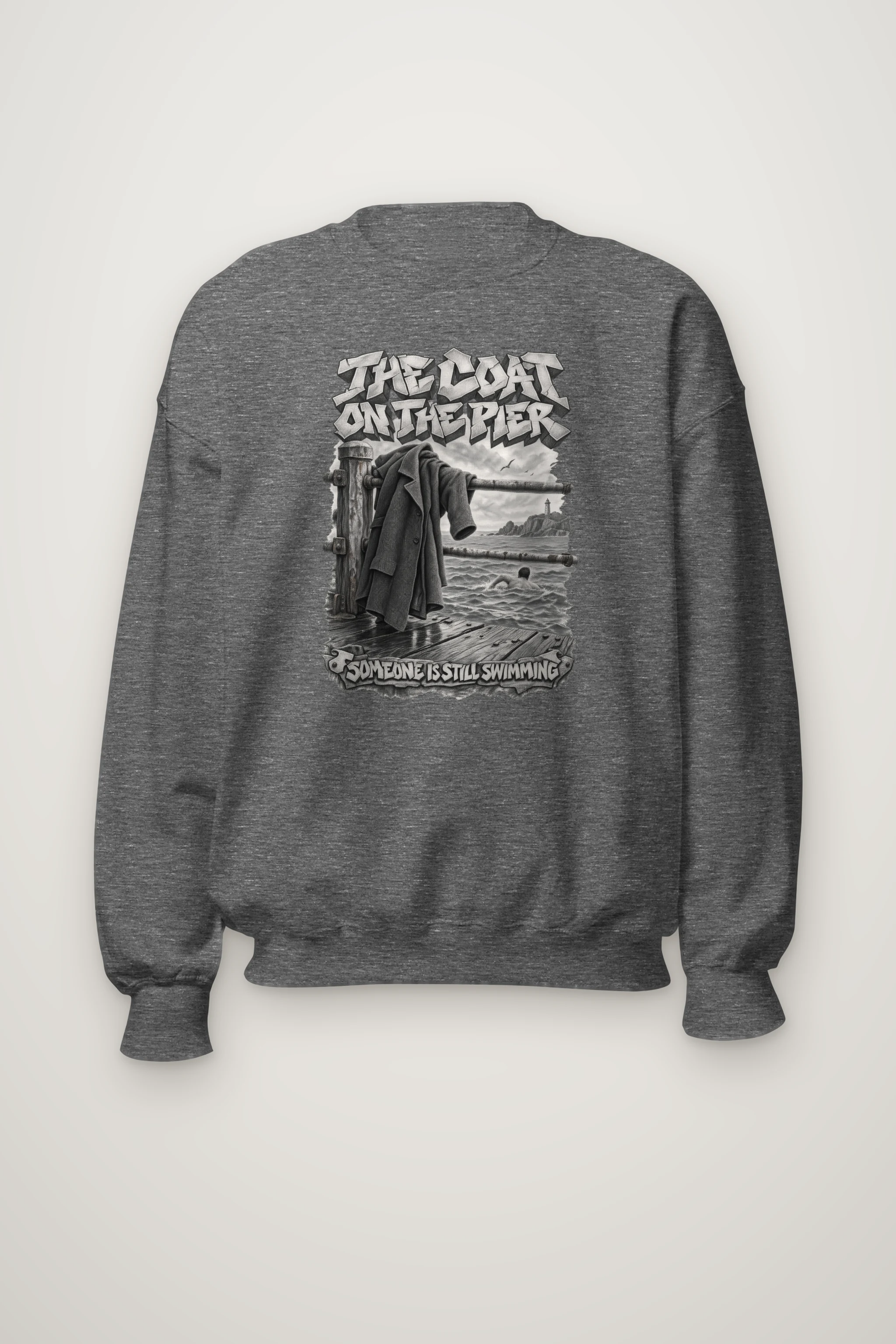 "The Coat on the Pier" Heavy Blend Unisex Crewneck Sweatshirt