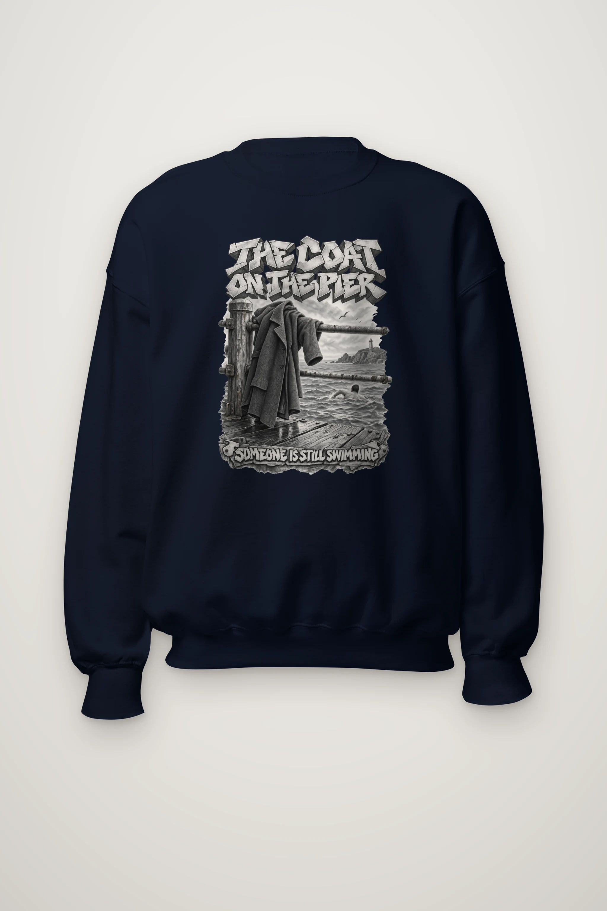 "The Coat on the Pier" Heavy Blend Unisex Crewneck Sweatshirt