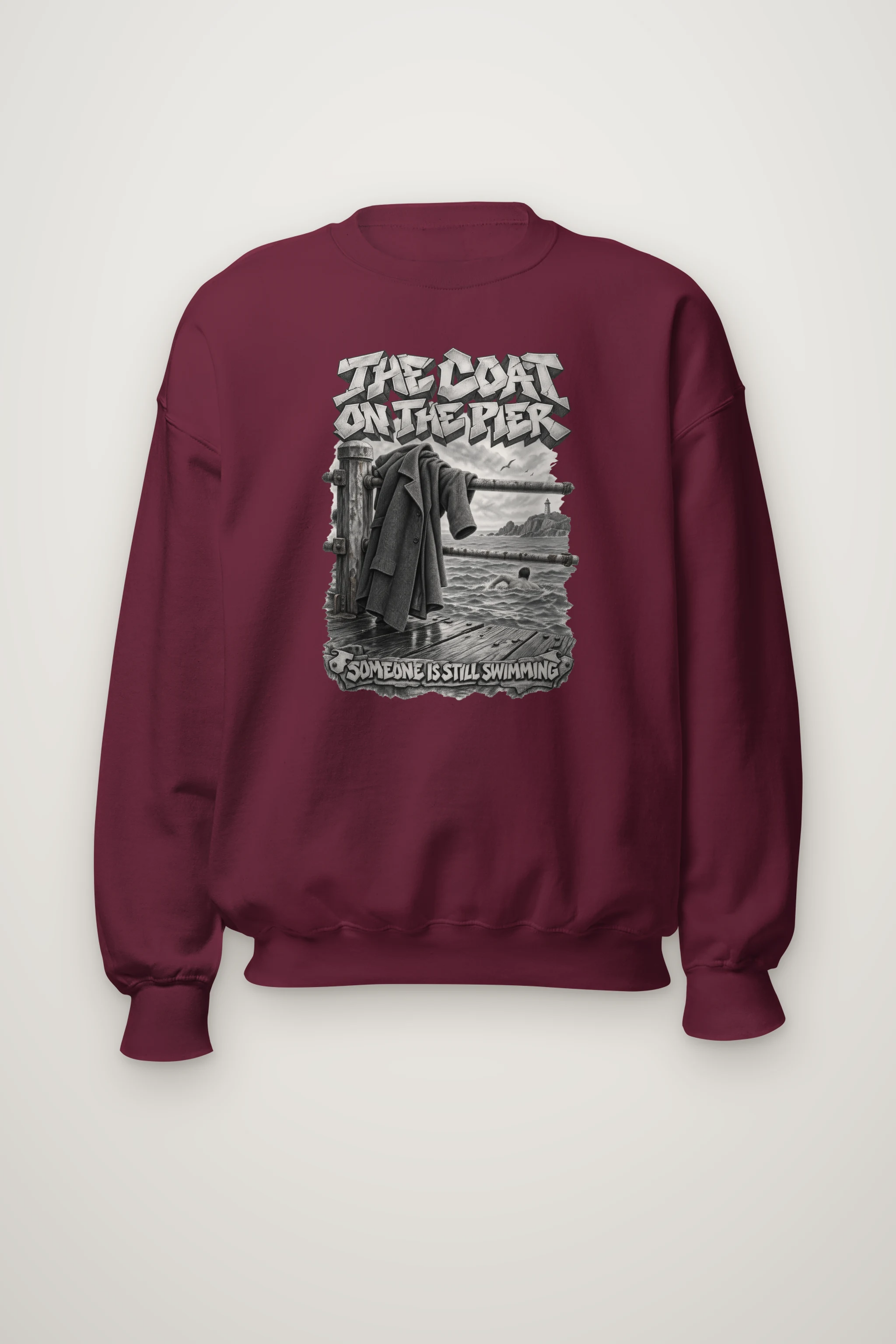 "The Coat on the Pier" Heavy Blend Unisex Crewneck Sweatshirt