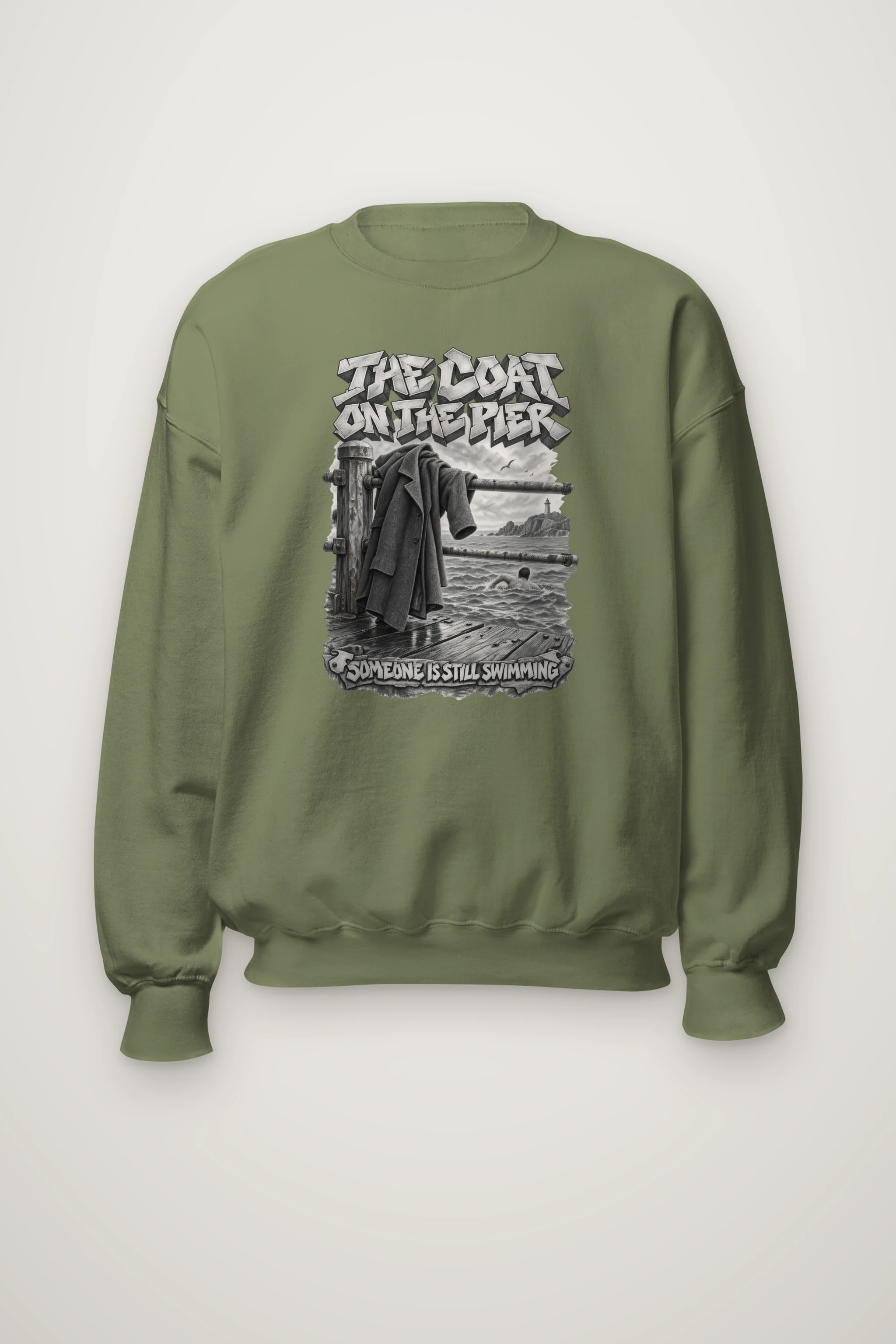 "The Coat on the Pier" Heavy Blend Unisex Crewneck Sweatshirt