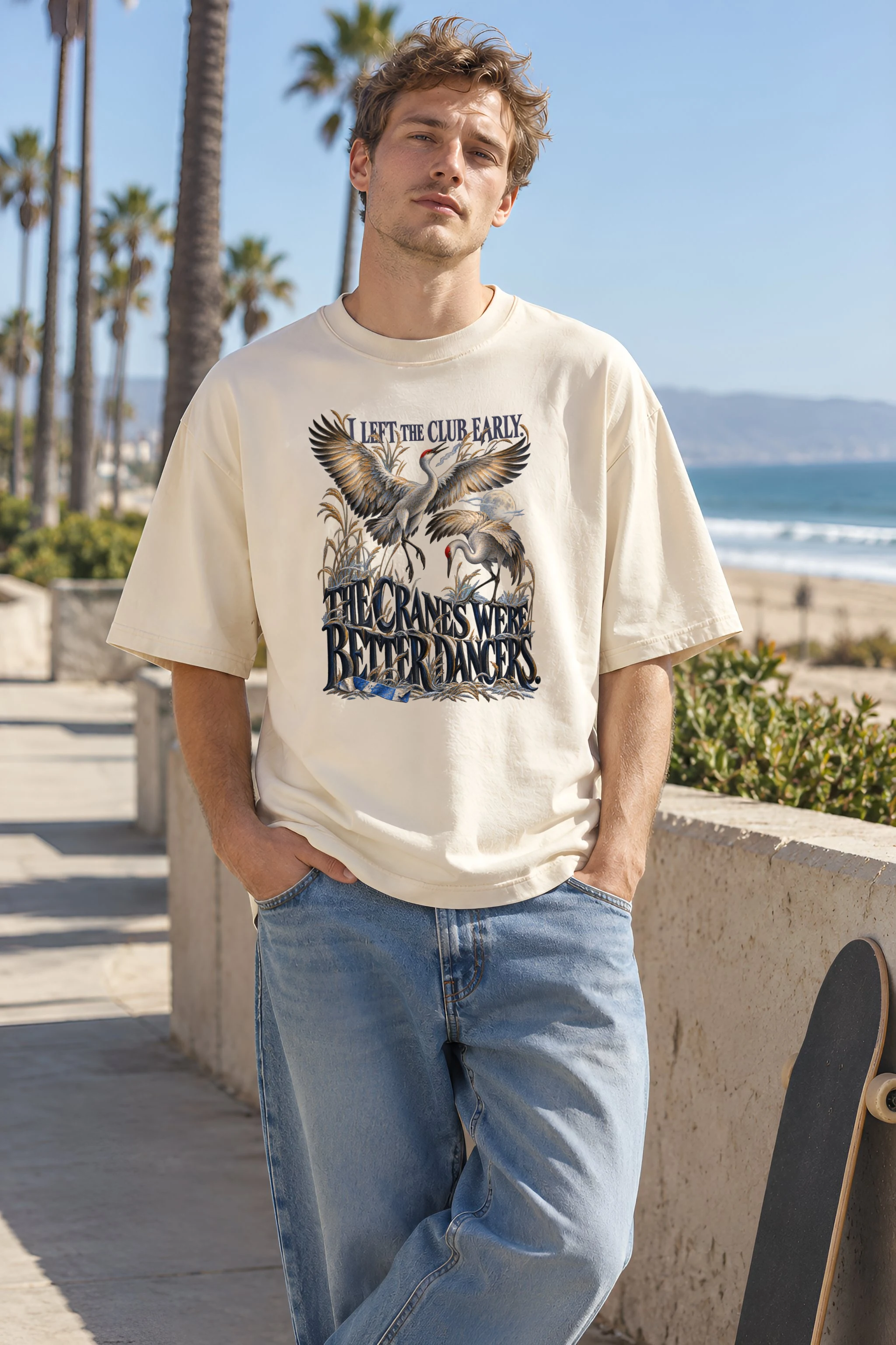 "The Cranes Were Better Dancers" Unisex Oversized Heavyweight Crewneck T-Shirt