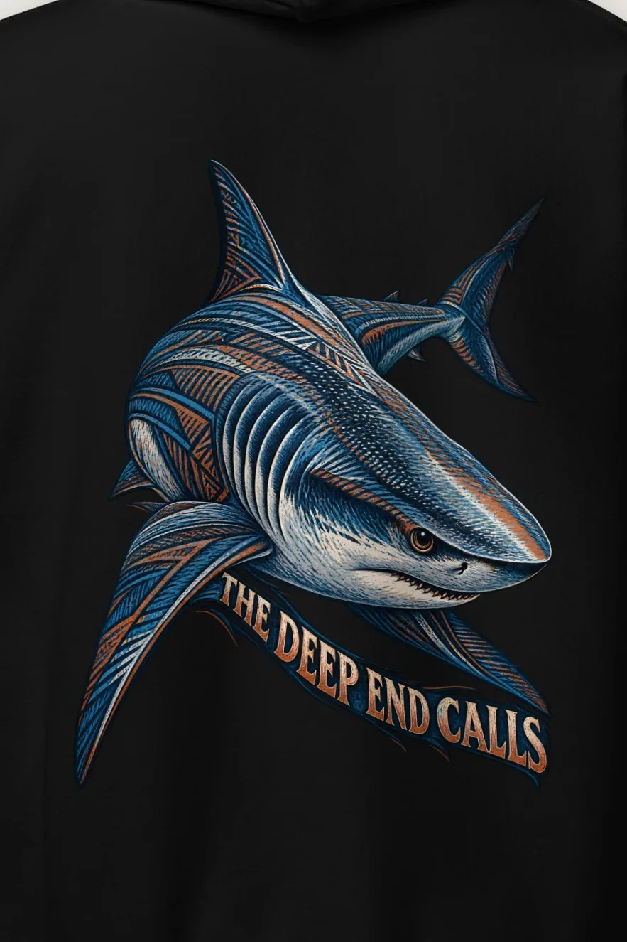 "The Deep End Calls" Heavy Blend Unisex Pullover Hoodie - the graphic up close