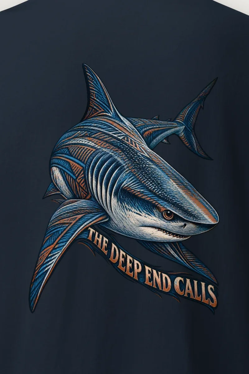 "The Deep End Calls" Heavyweight Unisex Crewneck T-shirt - the graphic up close