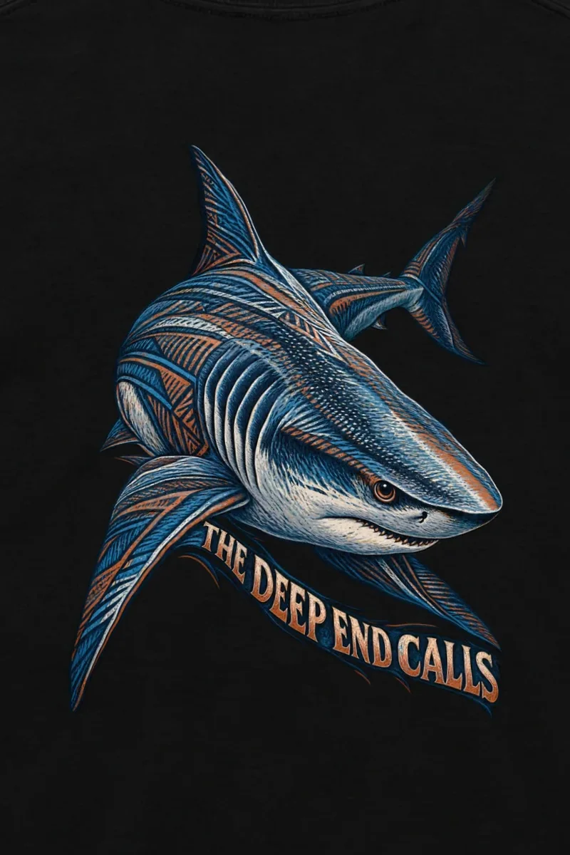 "The Deep End Calls" Unisex Longsleeve T-shirt - the graphic up close