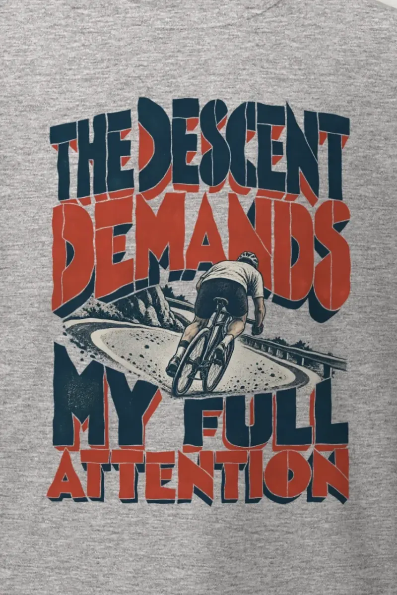 "The Descent Demands My Full Attention" Heavyweight Unisex Crewneck T-shirt - the graphic up close