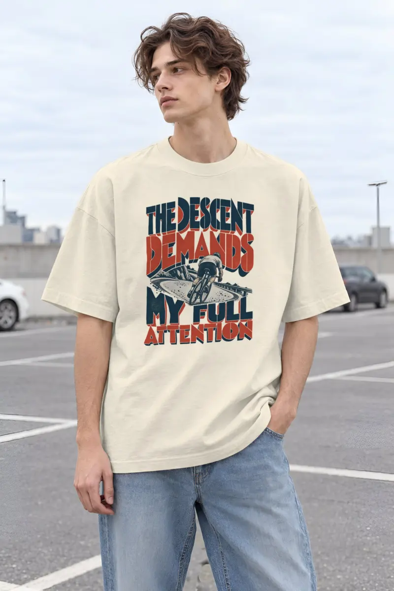 "The Descent Demands My Full Attention" Men's Oversized Heavyweight Crewneck T-Shirt