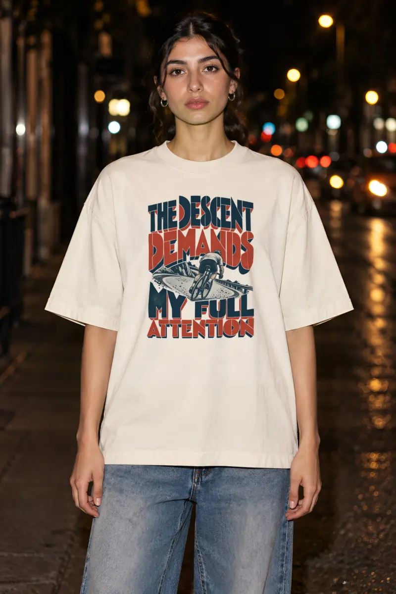 "The Descent Demands My Full Attention" Unisex Oversized Heavyweight Crewneck T-Shirt