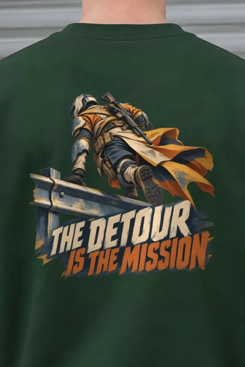 "The Detour Is the Mission" Heavy Blend Unisex Crewneck Sweatshirt - the graphic up close