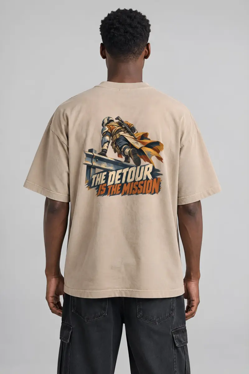 "The Detour Is the Mission" Unisex Oversized Heavyweight Crewneck T-Shirt