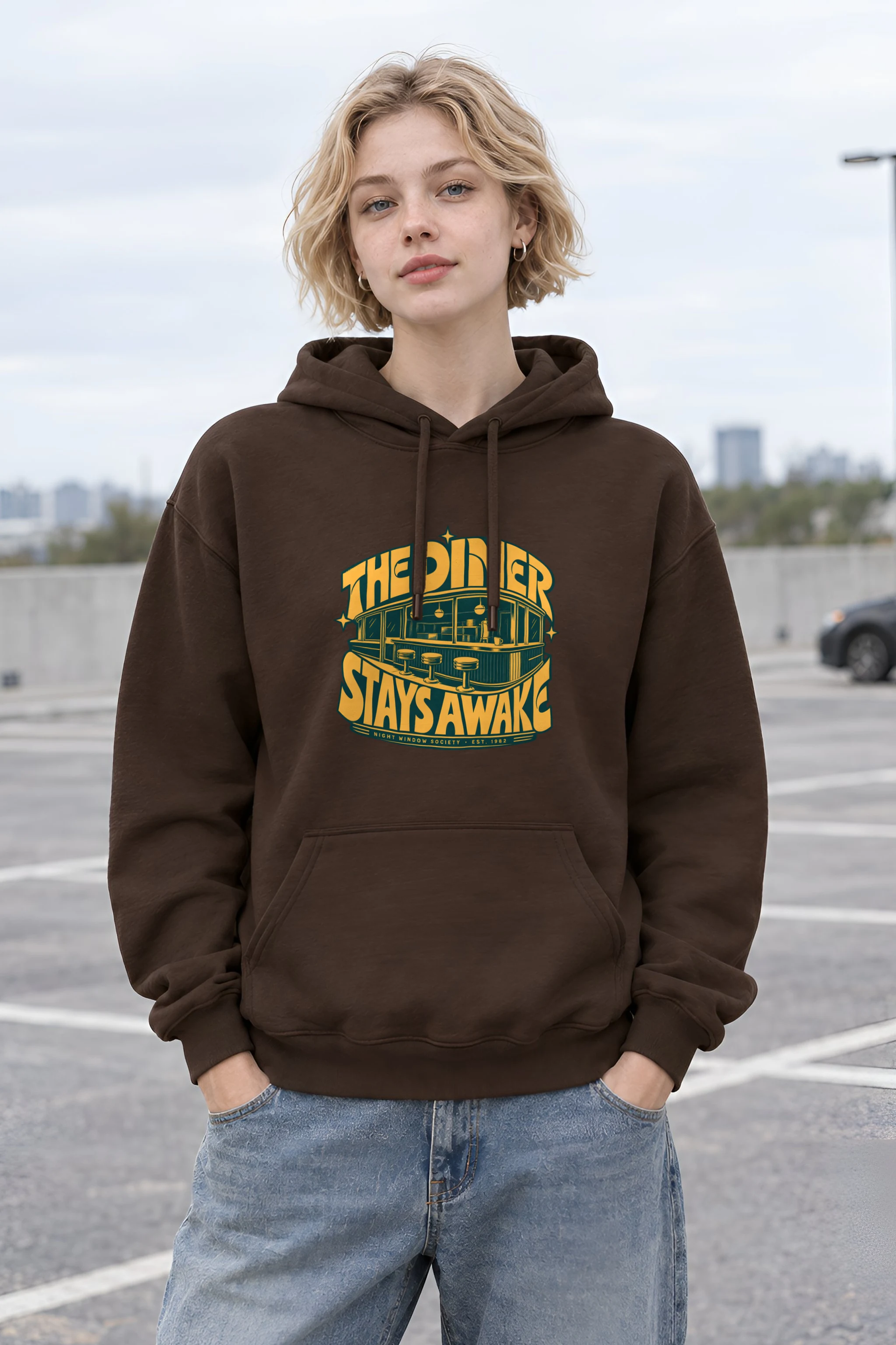 "The Diner Stays Awake" Heavy Blend Unisex Pullover Hoodie
