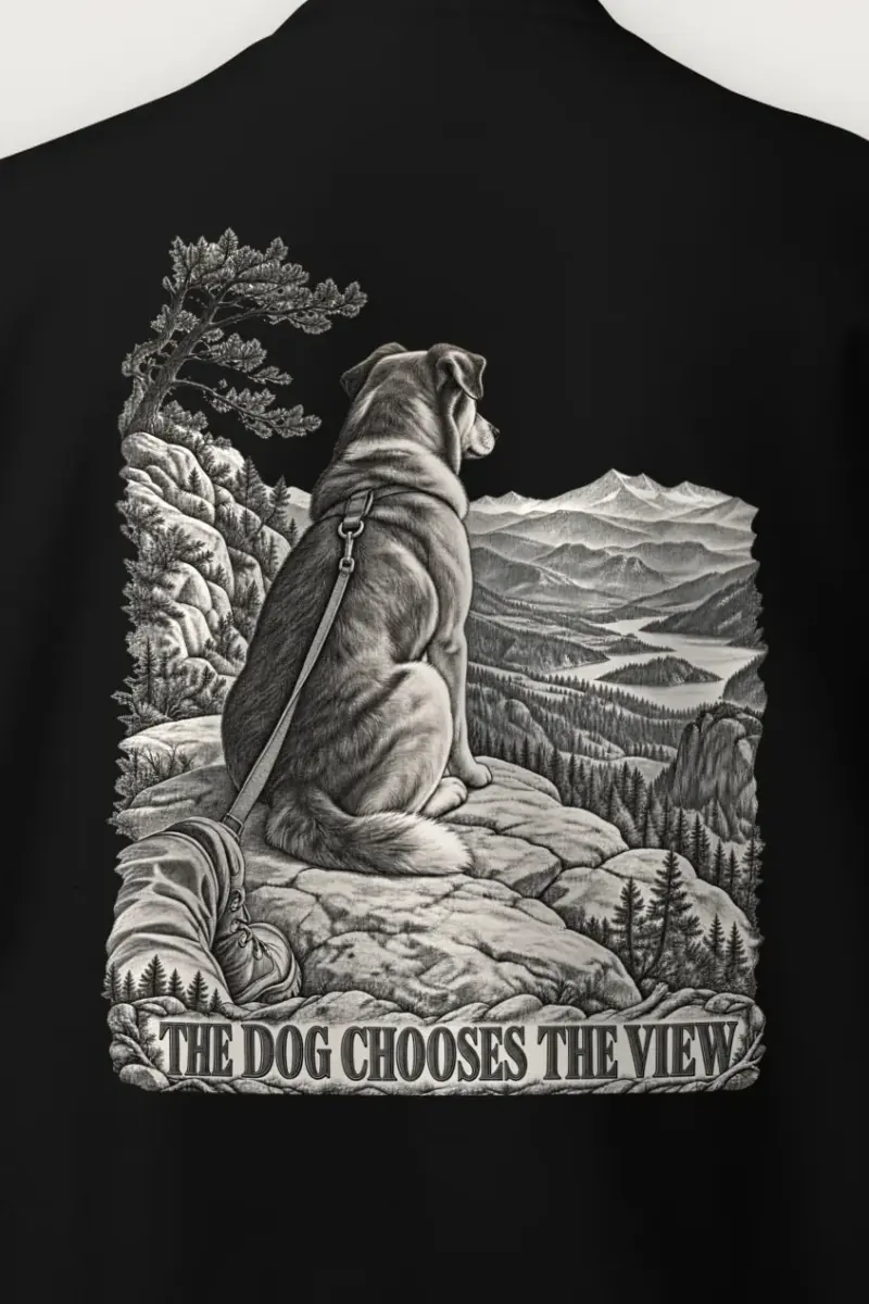 "The Dog Chooses the View" Heavy Blend Unisex Crewneck Sweatshirt - the graphic up close