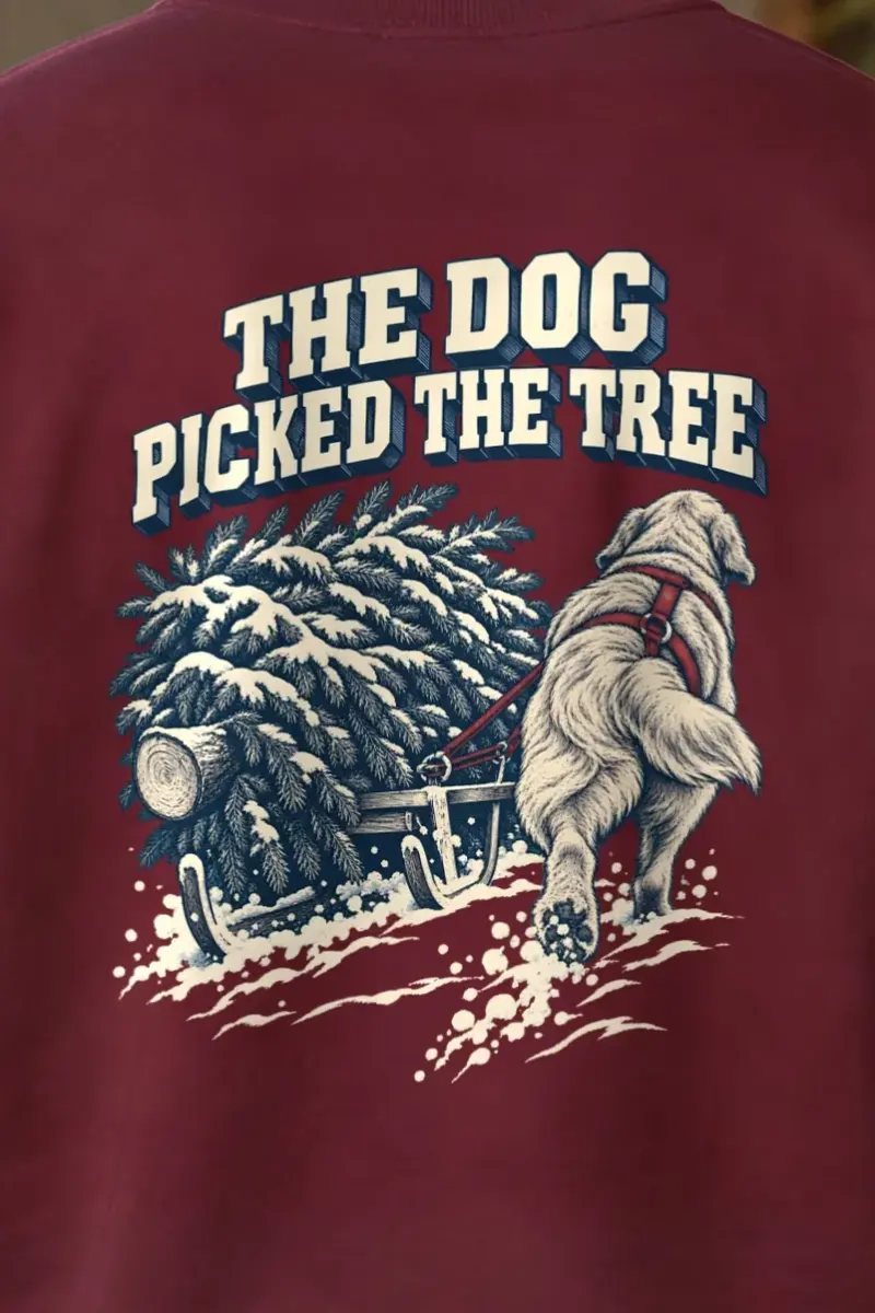 "The Dog Picked the Tree" Heavy Blend Unisex Crewneck Sweatshirt - the graphic up close