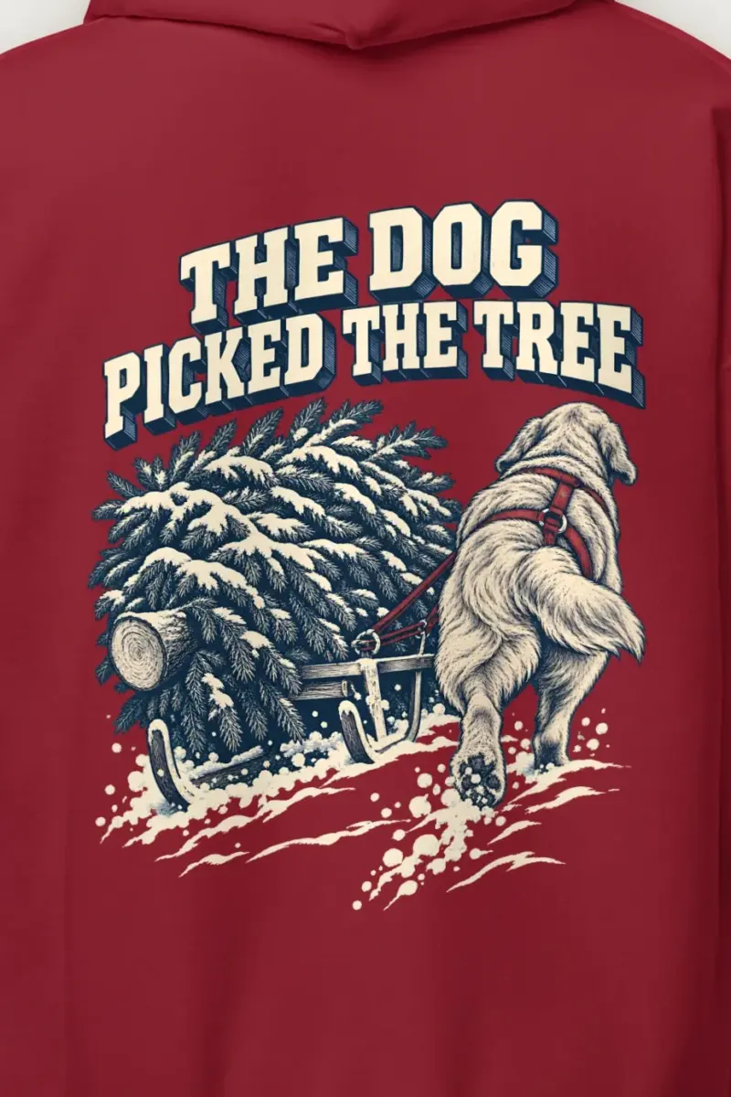 "The Dog Picked the Tree" Heavy Blend Unisex Pullover Hoodie - the graphic up close