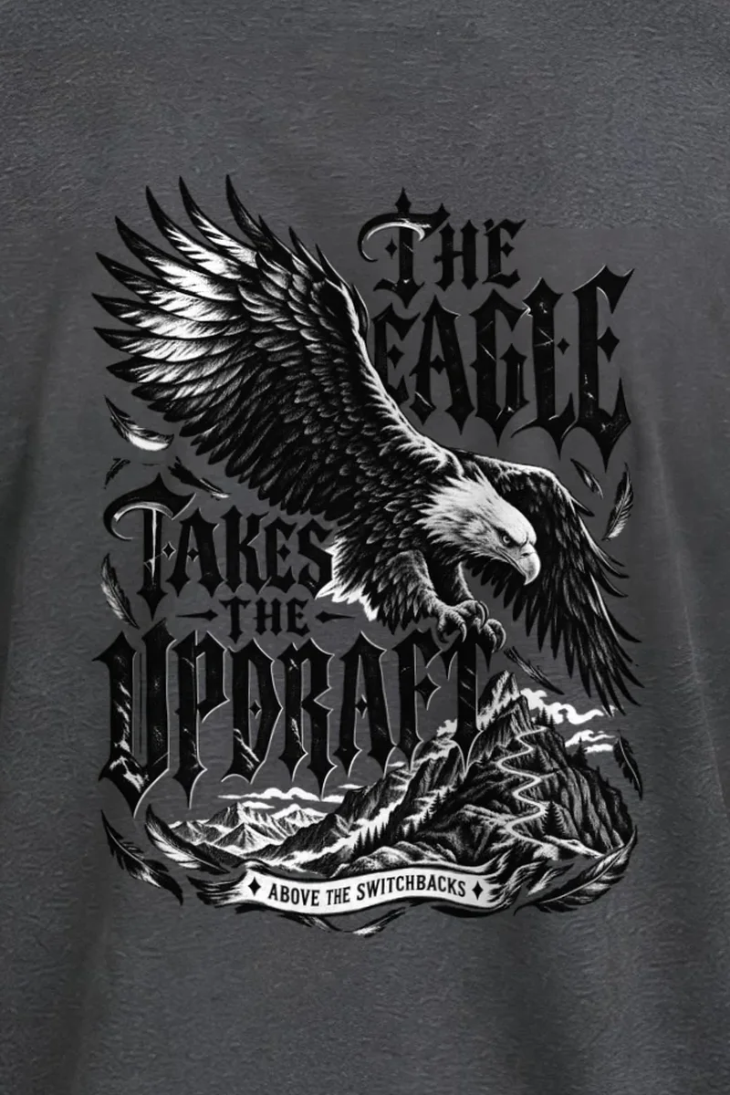 "The Eagle Takes the Updraft" Heavyweight Unisex Crewneck T-shirt - the graphic up close