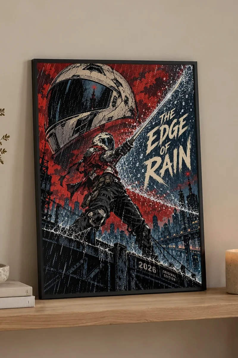 "The Edge of Rain" Premium Wooden Framed Poster - the graphic up close