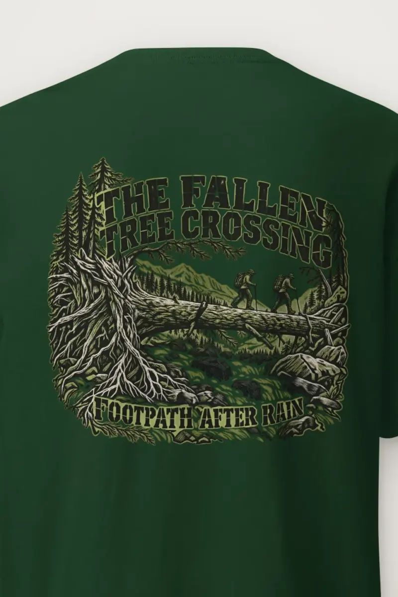 "THE FALLEN TREE CROSSING" Heavyweight Unisex Crewneck T-shirt - the graphic up close