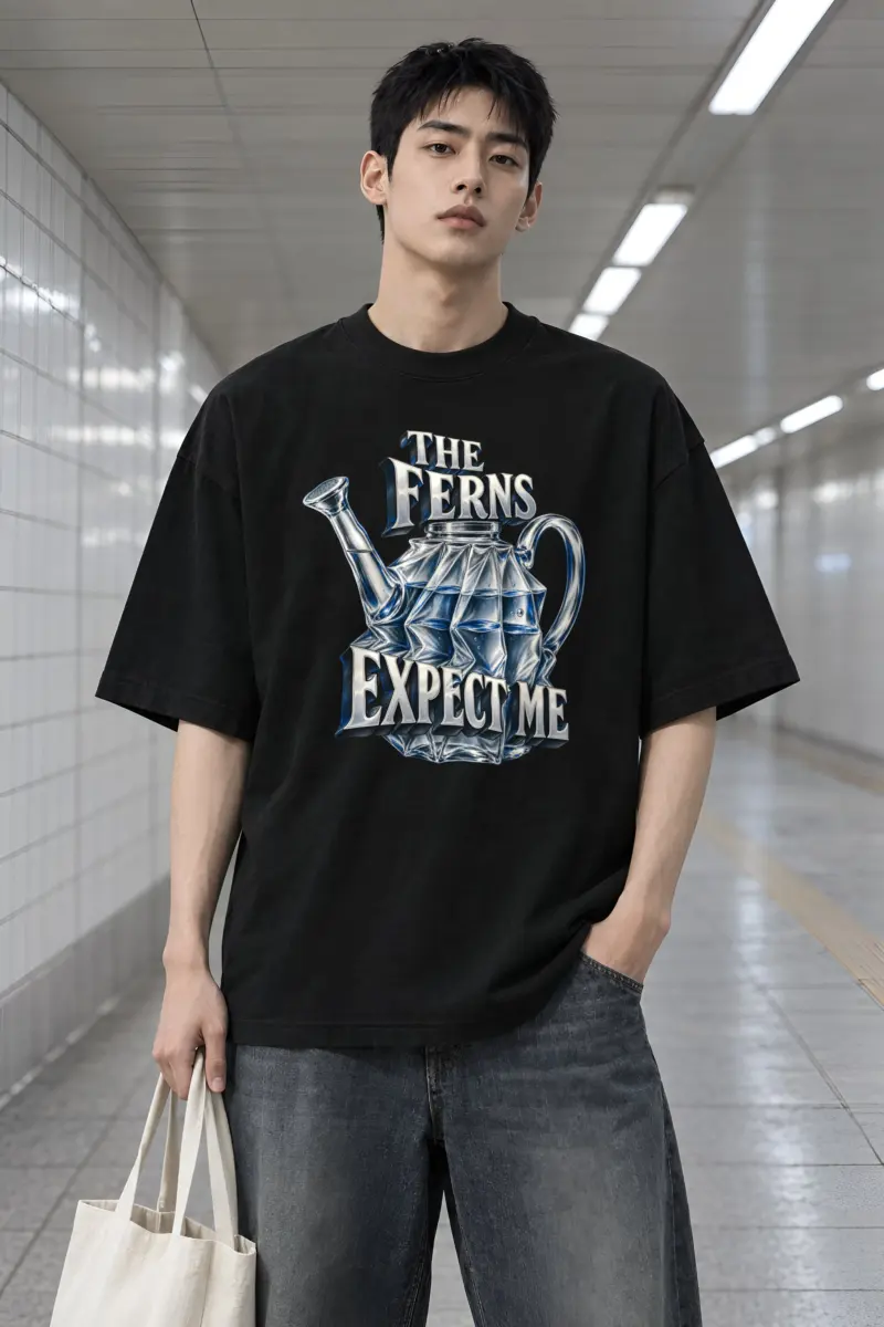 “The Ferns Expect Me” Men’s Oversized Heavyweight Crewneck T-Shirt