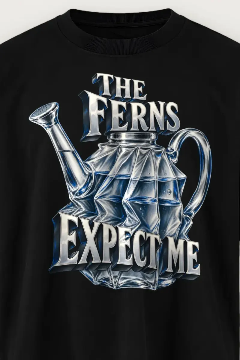 "The Ferns Expect Me" Men’s Oversized Heavyweight Crewneck T-Shirt - the graphic up close
