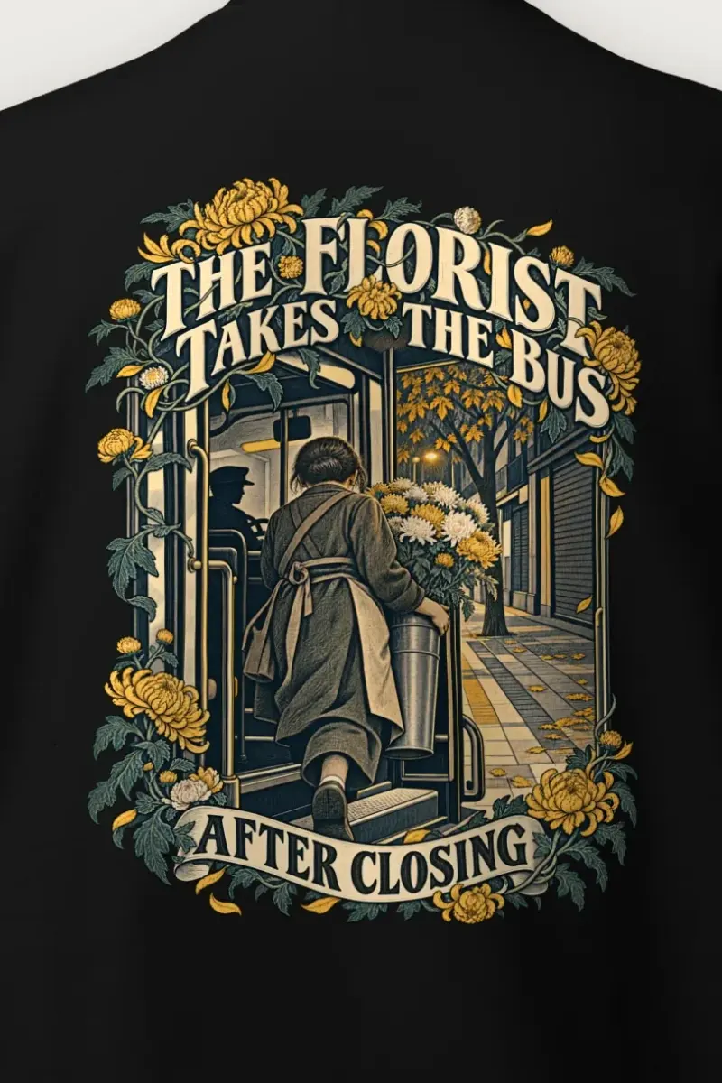 "The Florist Takes the Bus" Heavy Blend Unisex Crewneck Sweatshirt - the graphic up close