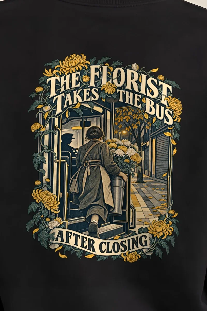 "The Florist Takes the Bus" Heavy Blend Unisex Crewneck Sweatshirt - the graphic up close