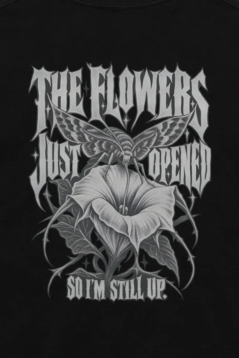 "The Flowers Just Opened" Unisex Longsleeve T-shirt - the graphic up close