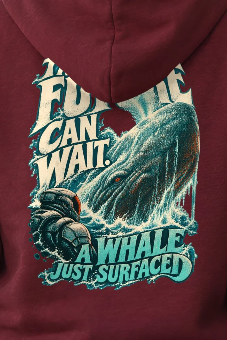 "The Future Can Wait" Heavy Blend Unisex Pullover Hoodie - the graphic up close