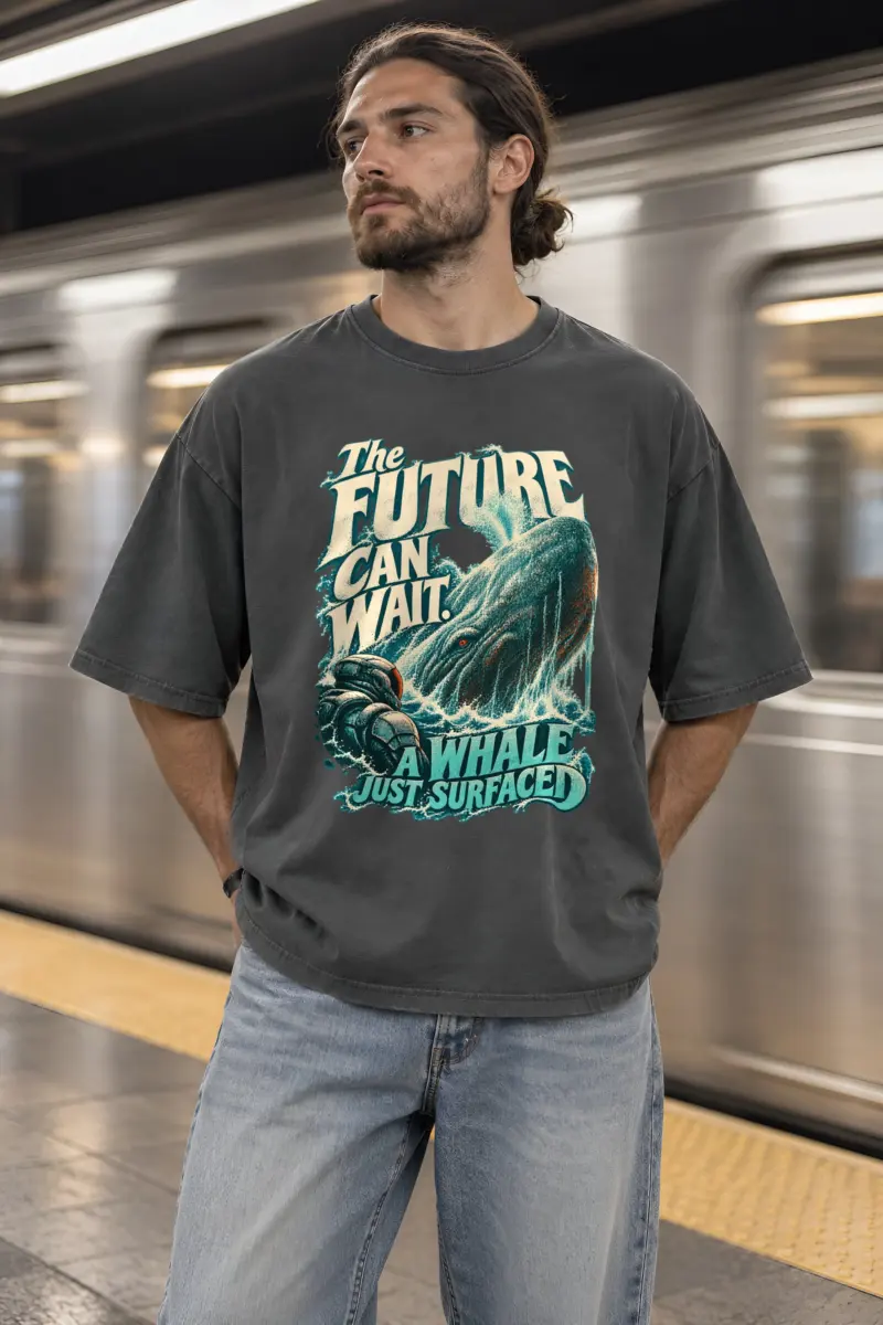 "The Future Can Wait" Unisex Oversized Heavyweight Crewneck T-Shirt