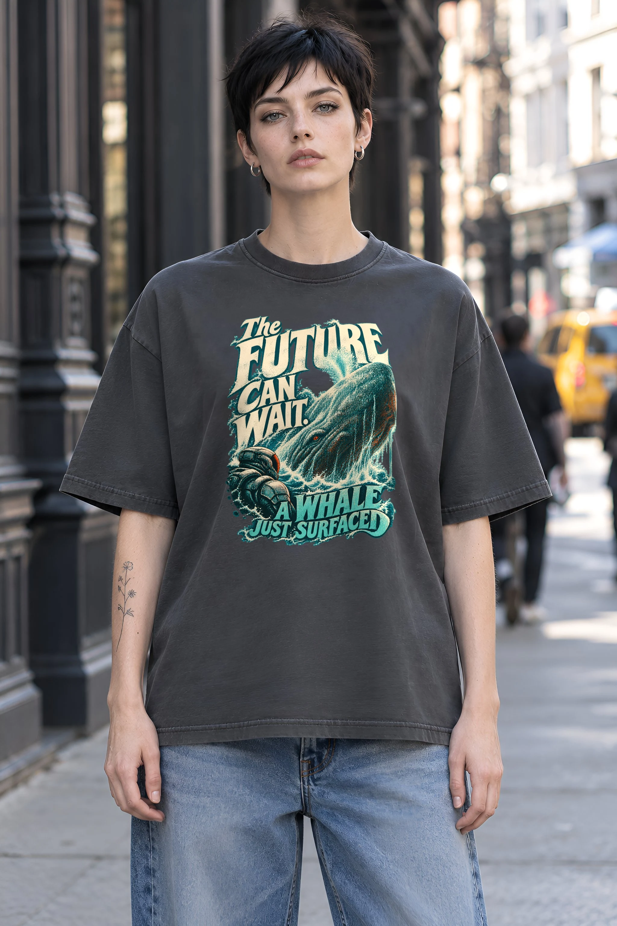 "The Future Can Wait" Unisex Oversized Heavyweight Crewneck T-Shirt