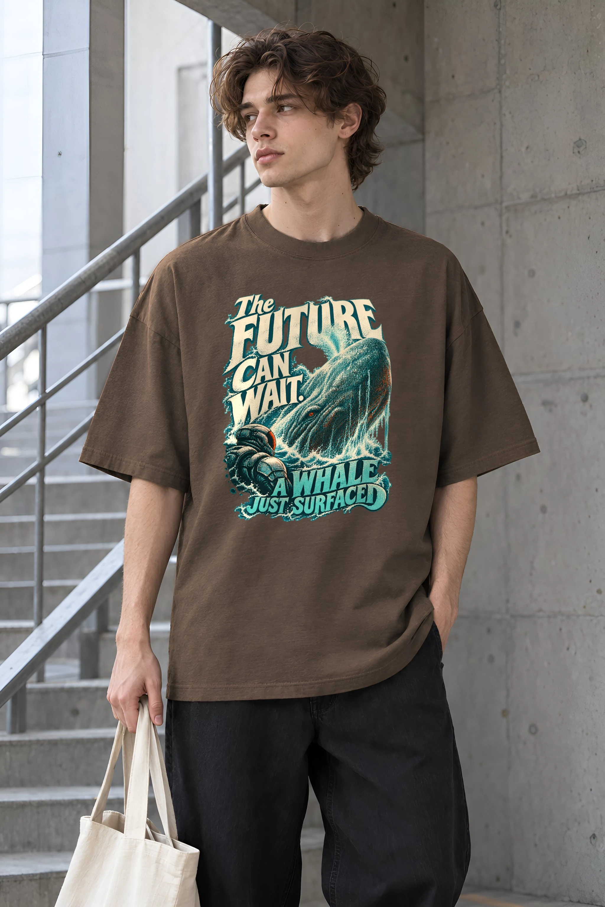 "The Future Can Wait" Unisex Oversized Heavyweight Crewneck T-Shirt